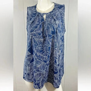 Lara Fashion loose navy blue floral tunic blouse top sleeveless size M